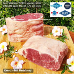 Beef Sirloin AGED BY GOODWINS Australia STEER young cattle (Striploin / New York Strip / Has Luar) frozen brand Harvey/Midfield STEAK 1cm 3/8" for schnitzel (price /600gr 4-5pcs)